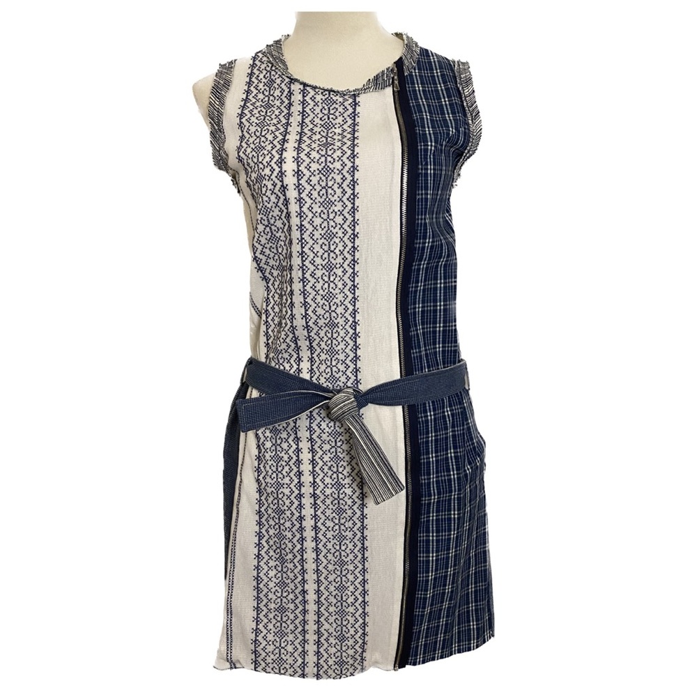 Vivienne Tam casual blue and white plaid and print dress.